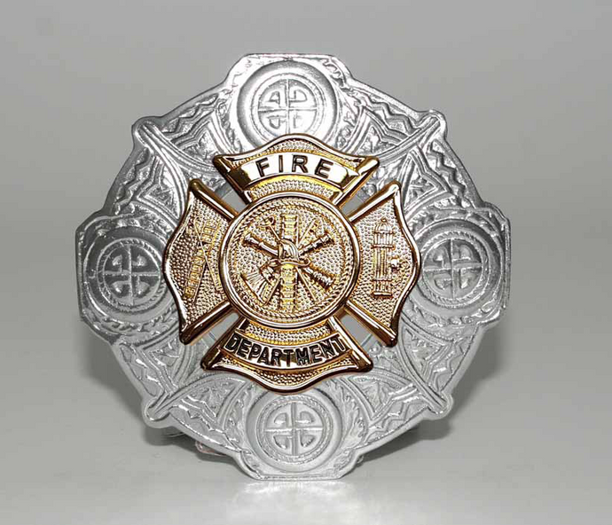 Fire Department Plaid Brooch - Chrome/Gilt