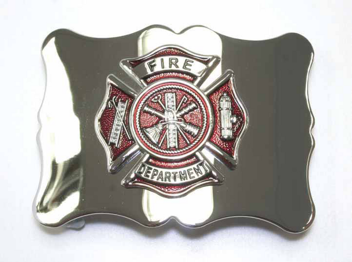 Fire Department Kilt Belt Buckle - Chrome/Red