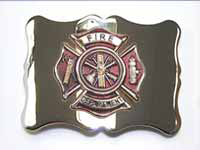 Fire Department Kilt Belt Buckle - Chrome/Red/Gilt