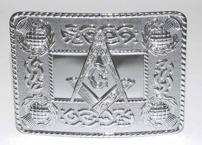 Masonic Celtic Thistle Belt Buckle - Chrome