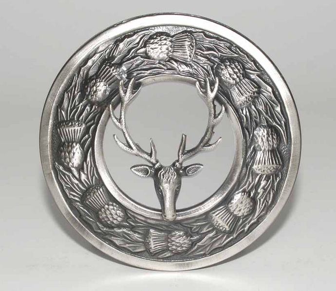 Thistle Plaid Brooch with a Stag Mount - Antique