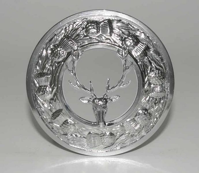 Thistle Plaid Brooch with a Stag Mount - Chrome